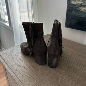 Frye Grey Suede Fringe Booties